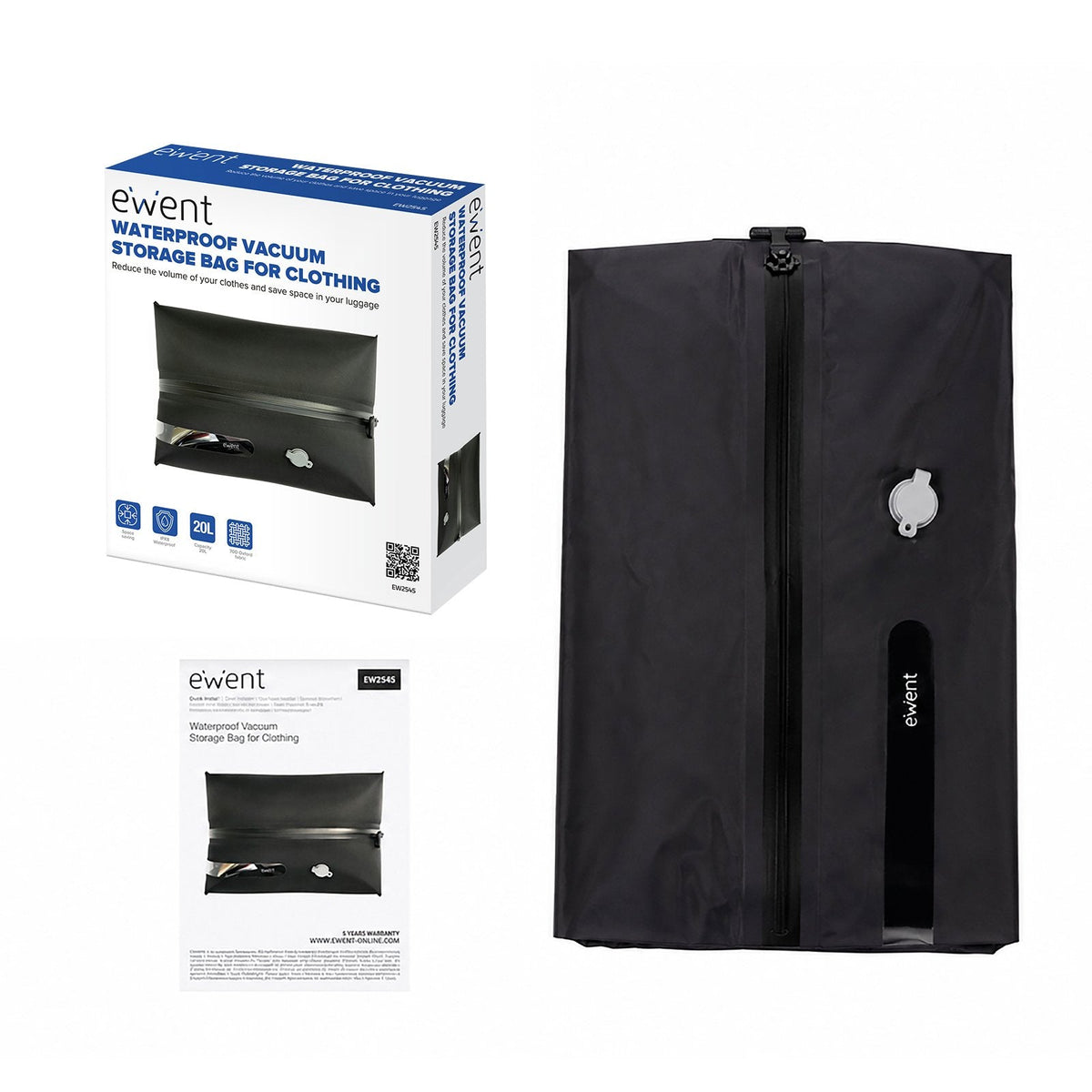 Ewent Ew2545 Bolsa Imperm. Vacío Ropa Nylon70d Neg