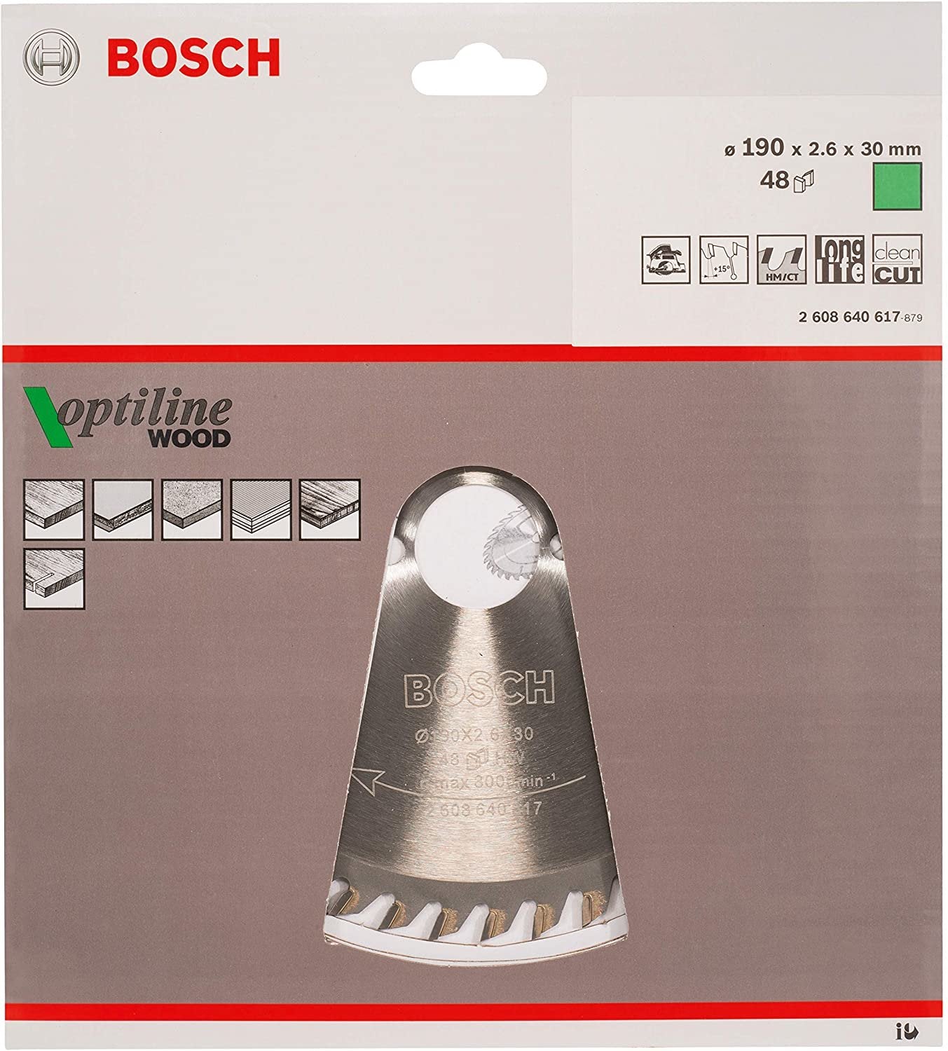 Hoja De Sierra Circular Bosch Optiline Wood, Ø 190 Mm, 48 Dientes (Diámetro 30 Mm, Para Sierras Circulares Manuales)  48z 2608640617