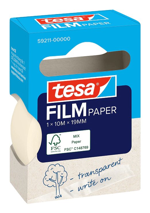 Tesa Paper Pack De 1 Cinta Adhesiva De Papel 19mm X 10 Metros - Casi Invisible En Superficies De Color Claro - Se Puede