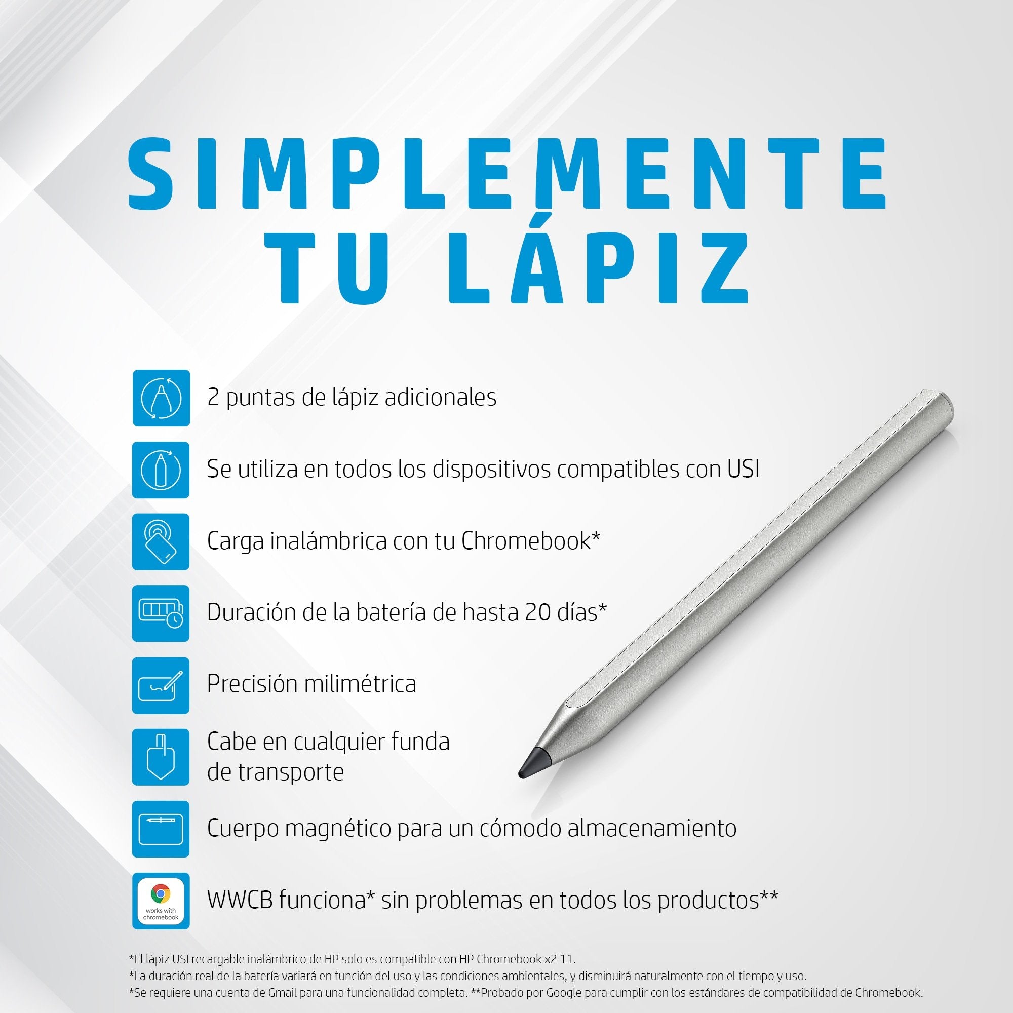 Lápiz Electrónico Hp Usi Para Hp Chromebook X2 11 Plata
