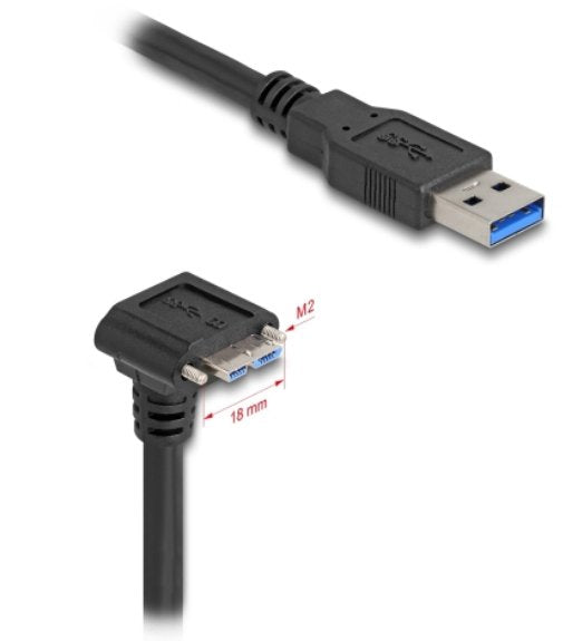 Delock 81030 Usb 5 Gbps Cable Usb Tipo-A Macho Recto A Usb Micro-B Macho Acodado 90° Hacia Abajo Con Distancia De Atornillado 18 Mm 1 M Negro