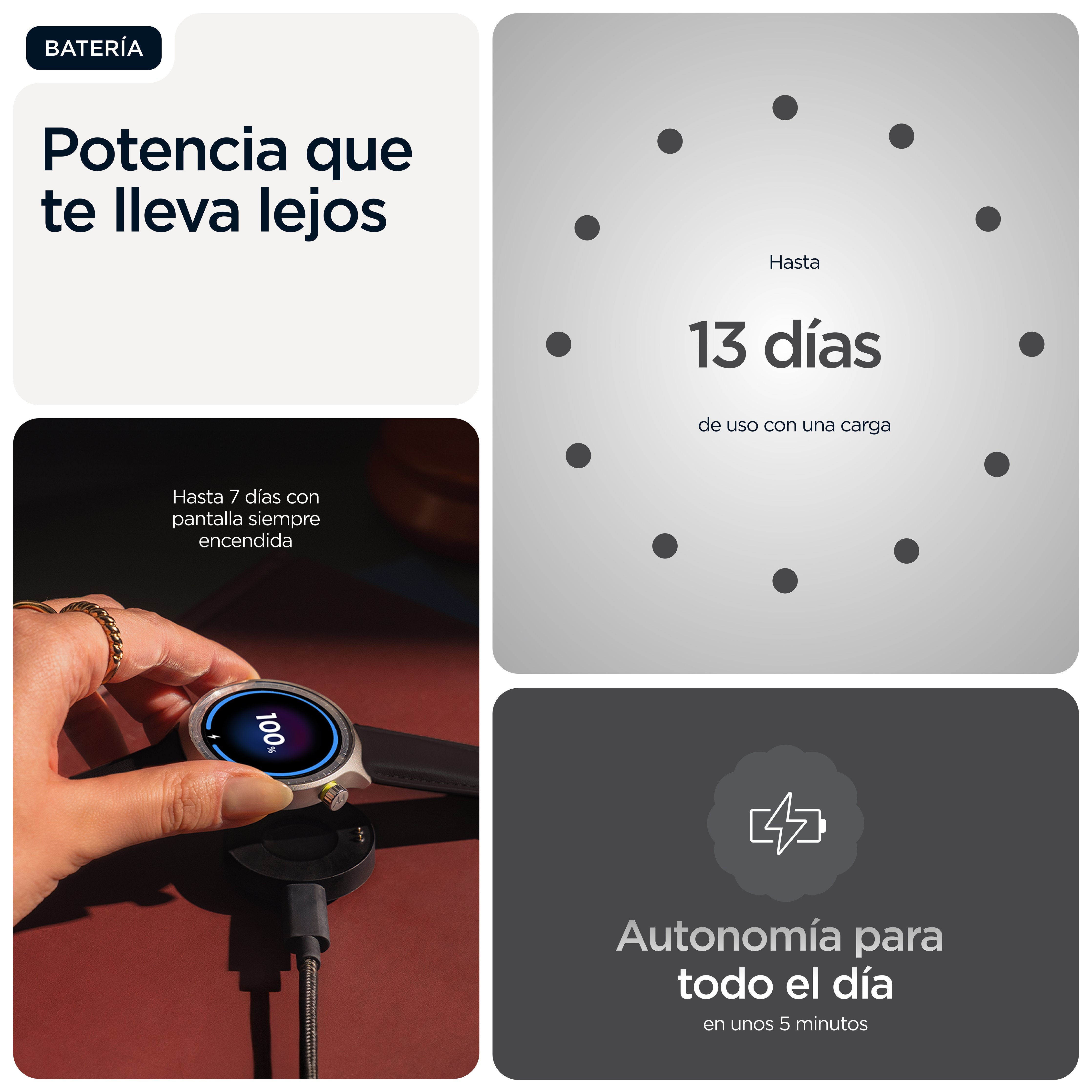 Motorola Moto Watch Negro Mate Reloj Inteligente Con Banda Silicona Pantone Volcanic Ash Pantalla Luminosa 1.4" 4 Gb Bluetooth 40 G