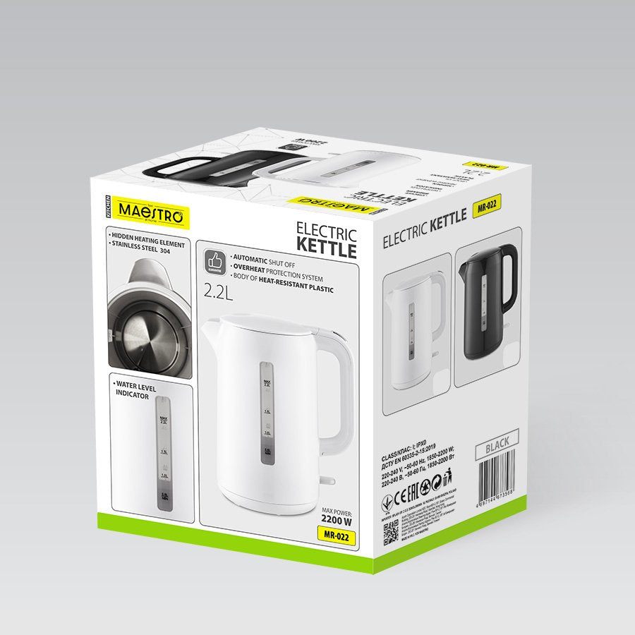 EAN 4897144673551 - Maestro MR-022-WHITE tetera eléctrica 2,2 L 2200 W Blanco imagen 5