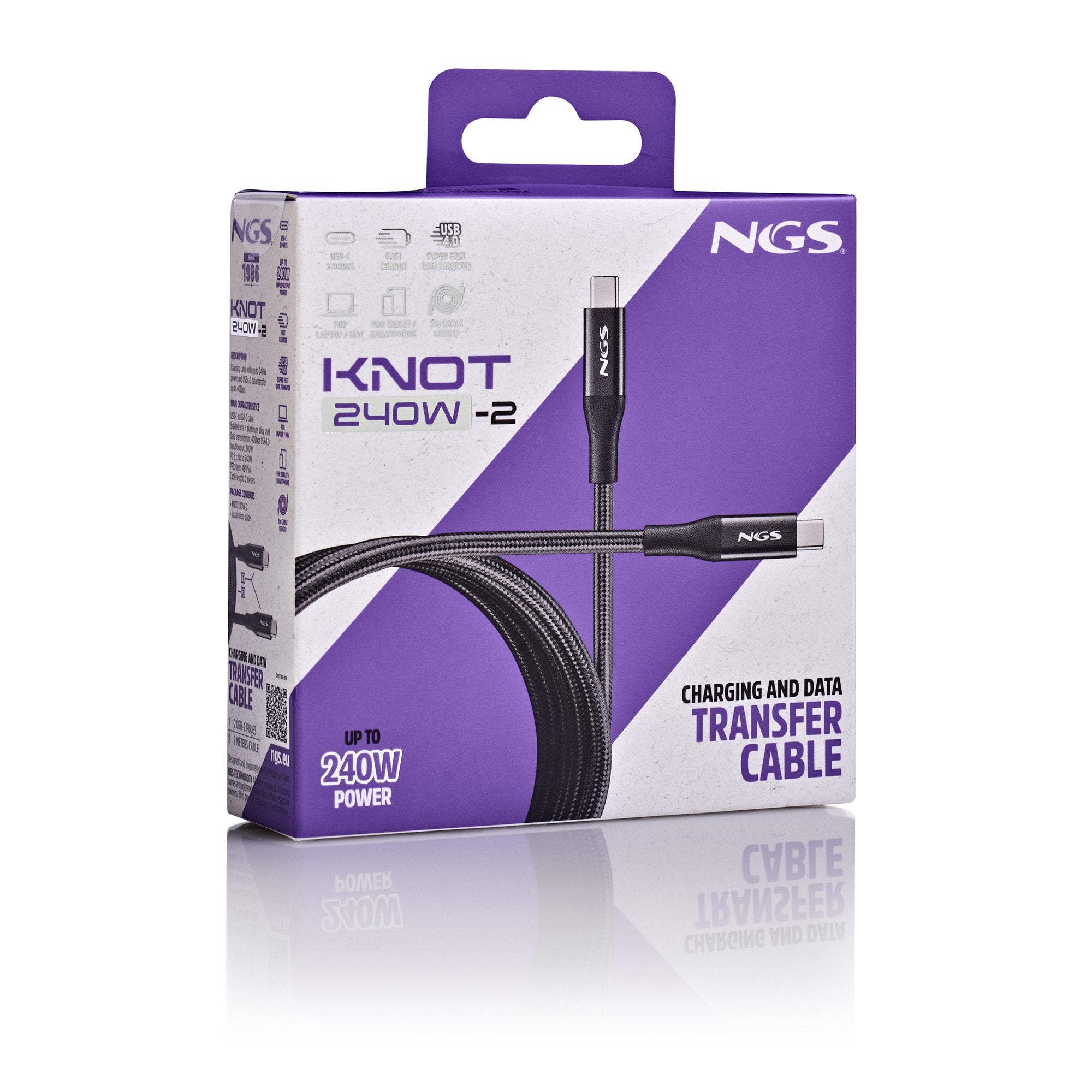 EAN 8435430626889 - NGS KNOT 240W-2 cable USB 2 m USB C Negro imagen 3