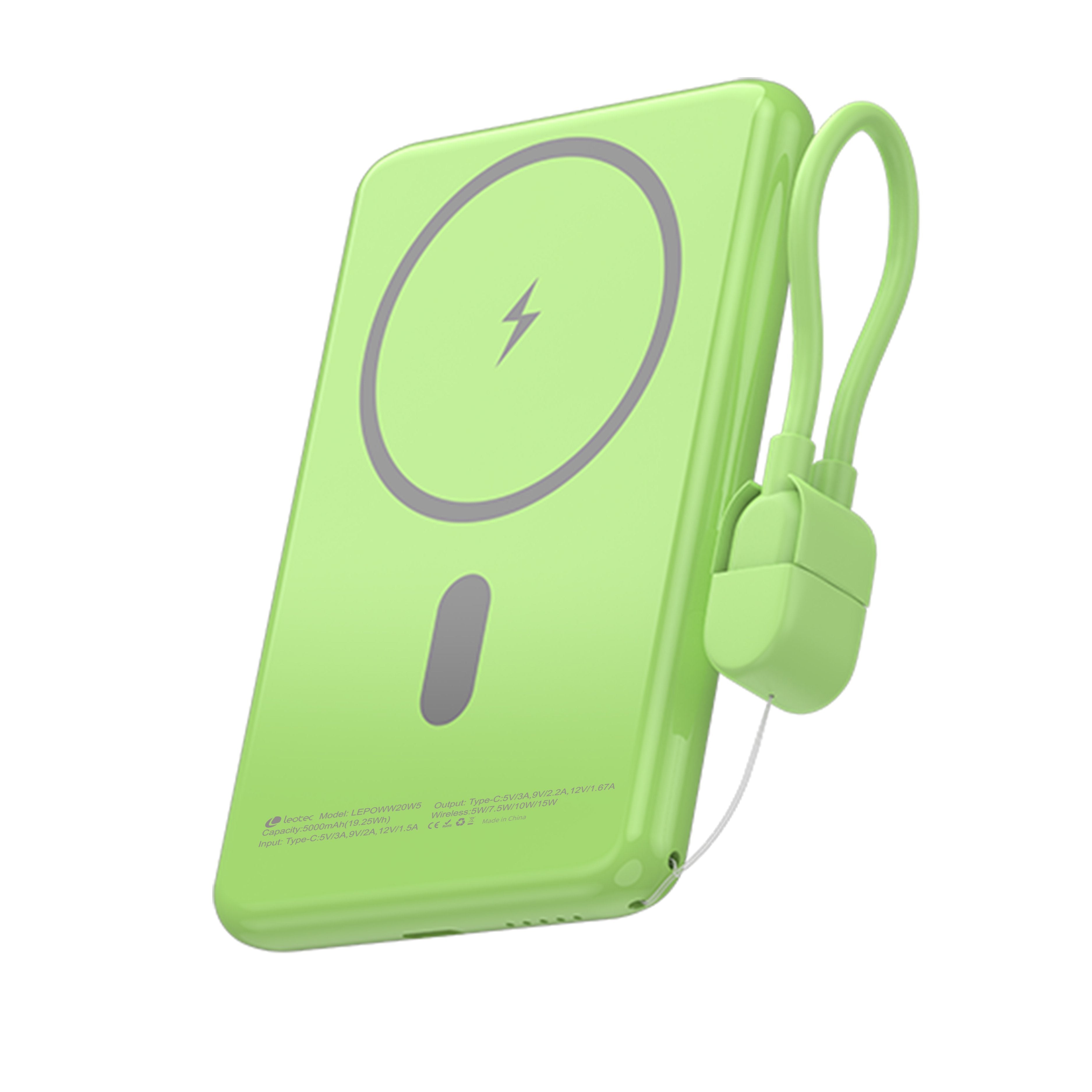 Powerbank 5000mah Leotec Lepoww20w5g 20w Wireless Verde Incluye Cable Usb Tipo-C
