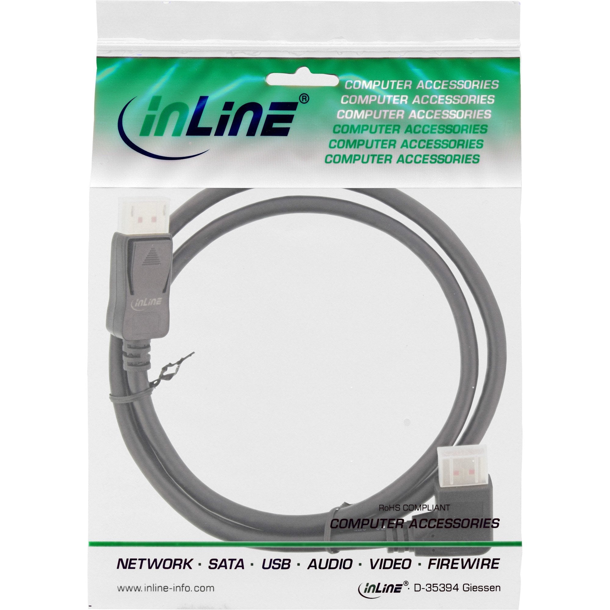 Cable Inline Displayport 1.4, 8k4k, En Ángulo Recto, Negro/Dorado, 1 M