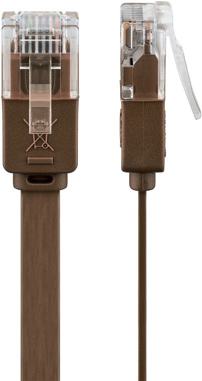 Latiguillo Cat 6, U-Utp,  3.00 M, Marron, Plano Cu-Pvc