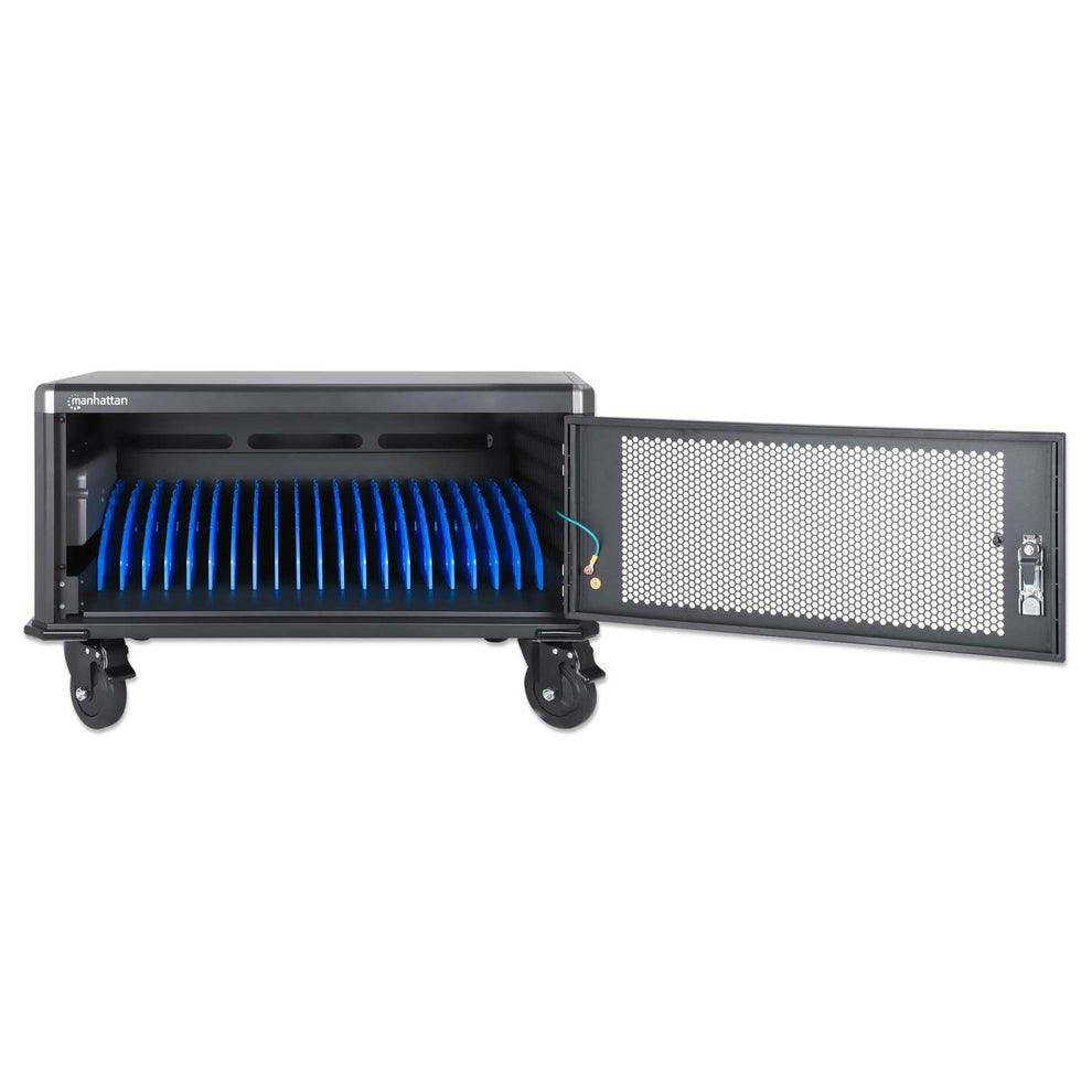 Manhattan Laptop Charging Cabinet Desktop Via Ac Adapter (Eu) 20-Bay, Install Device'S Ac Adapter (Power Cables) Into Unit, Suitable For All Laptops (To 16"), Ipads, Macbooks, Chromebooks, Other Portable Devices, Bays 380x30x280mm, Cart, Lo