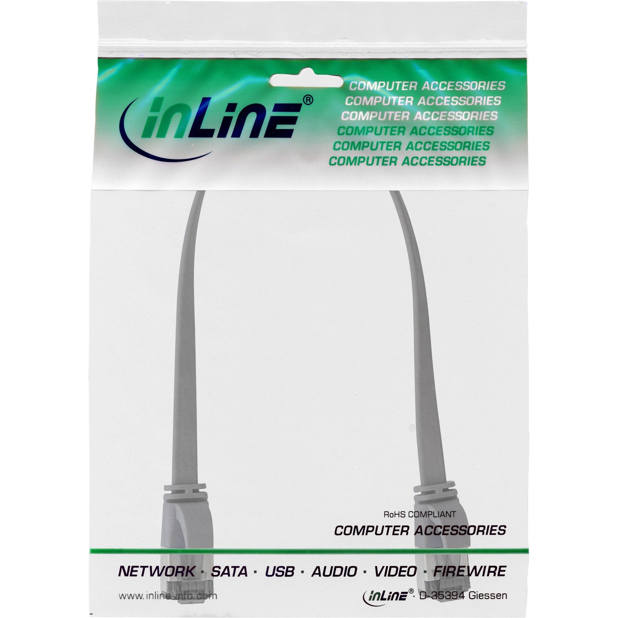 Cable De Red Plano Inline, U/Ftp, Cat.8.1, Tpe Libre De Halógenos, Gris, 0,25m