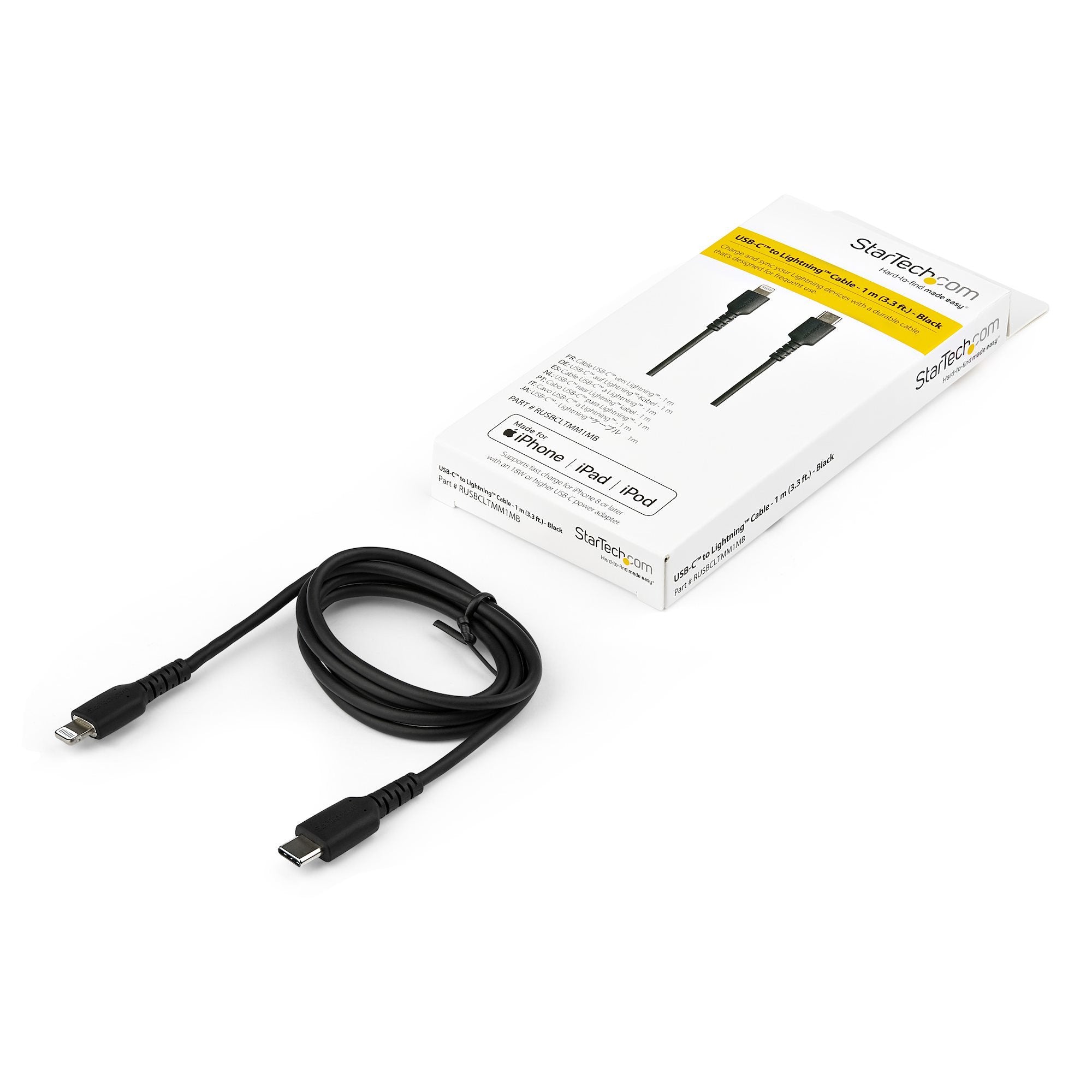Startech.Com Cable De 1m Lightning A Usb-C - Certificado Mfi - Adaptador Usb A Lightning - Negro, Negro, Usb C, Lightning, 1 M, Macho, Macho