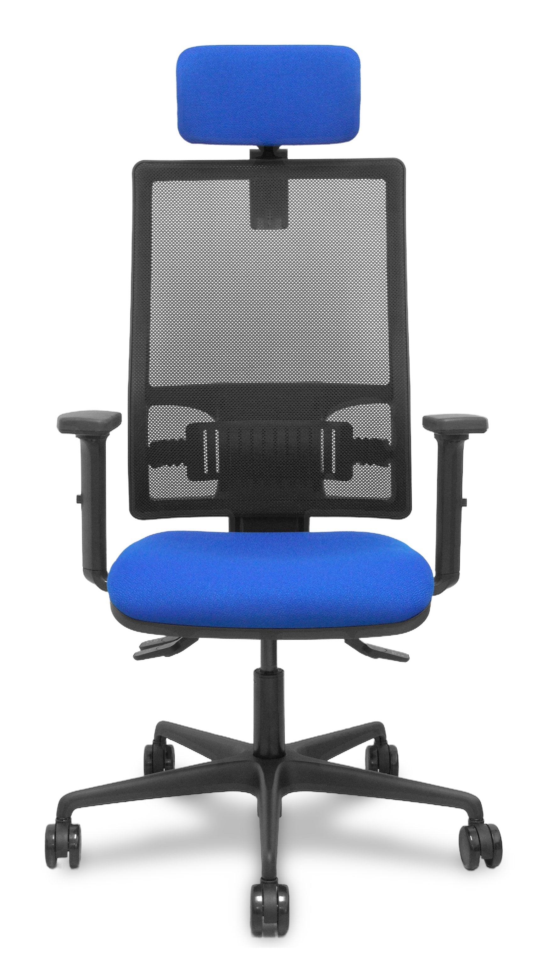 Piqueras Y Crespo Silla Bormate Asincro Malla Negra Asiento Bali Azul Brazos 2d Ruedas 65mm Cabecero Regulable