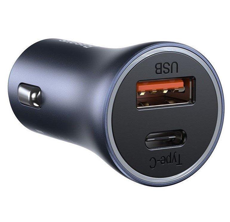 Ladowarka Samochodowa Baseus Golden Contactor Pro, Usb + Usb-C, Qc4.0+, Pd, Scp, 40w (Szara) + Kabel Usb-C Do Ip 1m (Czarny)