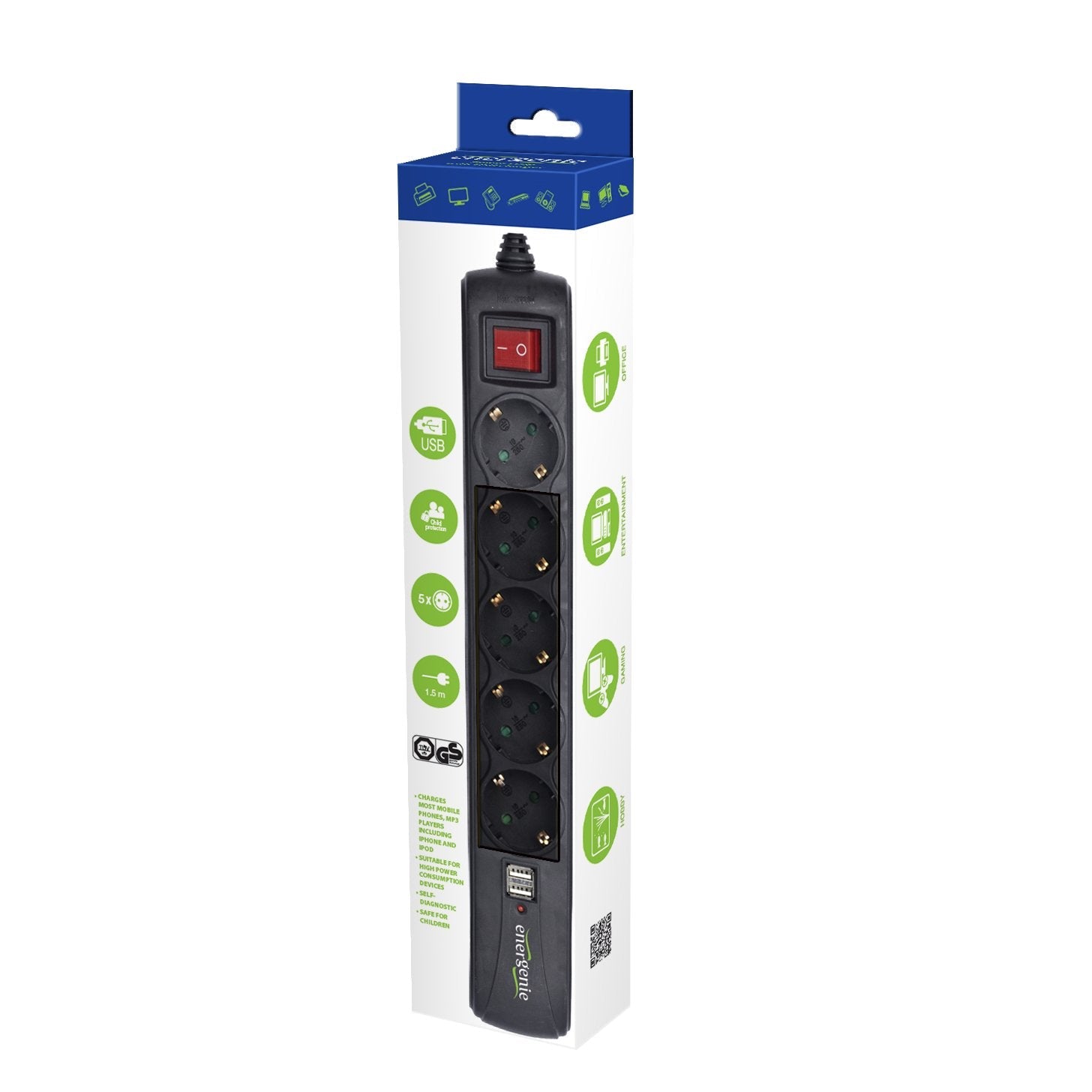 Energenie Spg5-U2-5 Limitador De Tensión 5 Salidas Ac 5 V Negro 1,5 M