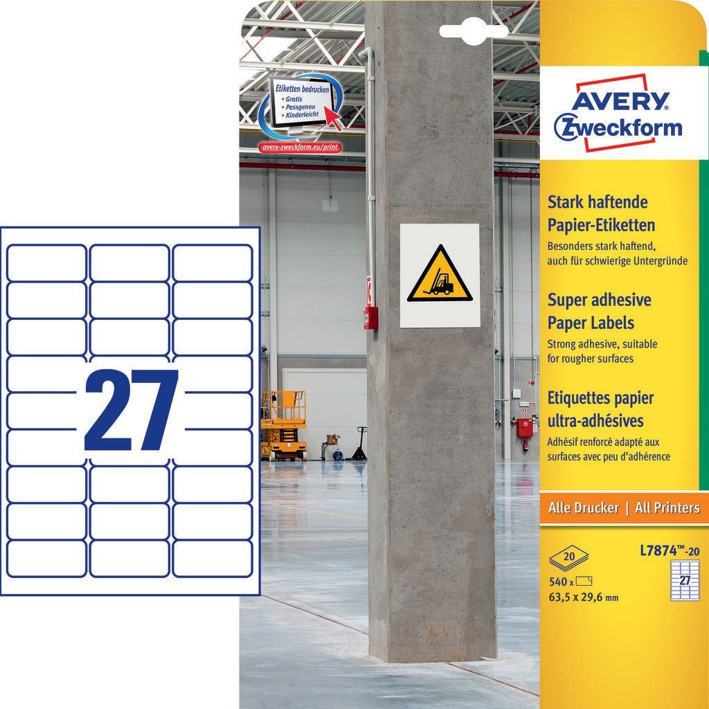 Avery Zweckform Power-Etiquetas L7874-20 Blanco 63,5 X 29,6 Mm