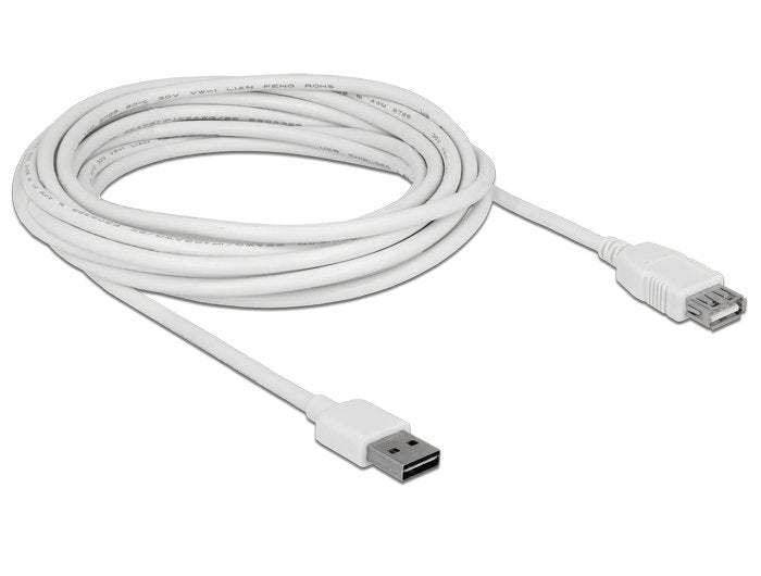 Delock Verlängerungscable Easy-Usb 2.0 Typ-A Stecker > Usb 2.0 Typ-A Buchse Weiss 5 M