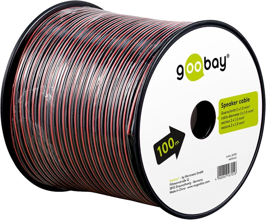Bobina De 100 Metros Cable Altavoz Rojo-Negro 2x1,00mm Cca-Pvc  Cpr Eca Goobay