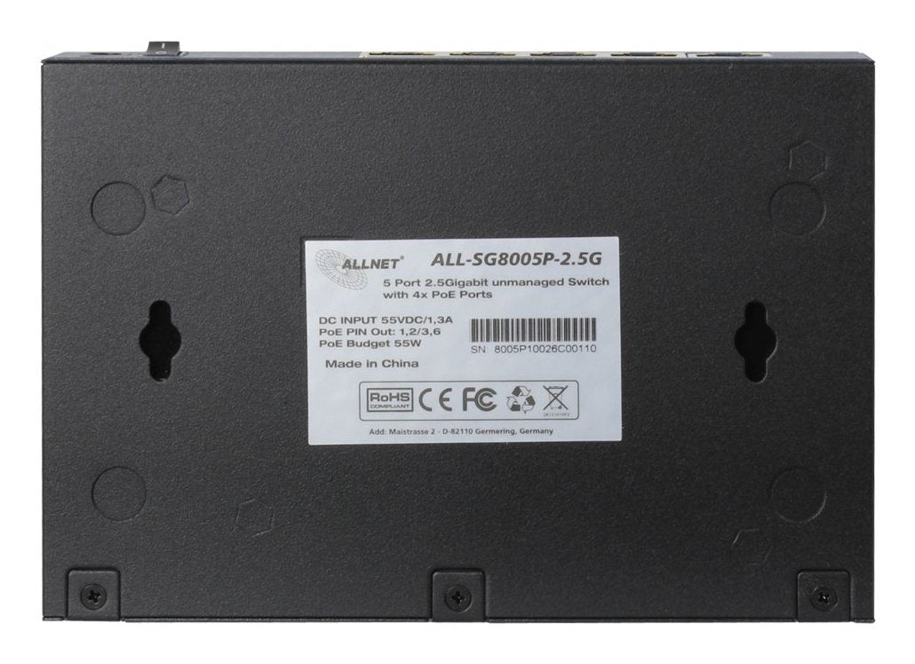 Allnet Switch Unmanaged 5 Port 2.5gbit &Hll 5x Poe &Hll 1x Lan &Hll Ventiladorlos &Hll \"All-Sg8005p-2.5g\"