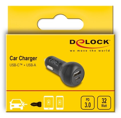 Delock Kfz Ladeadaptador Usb Tipo-C Pd 3.0 Y Usb Typ-A Con 32 W