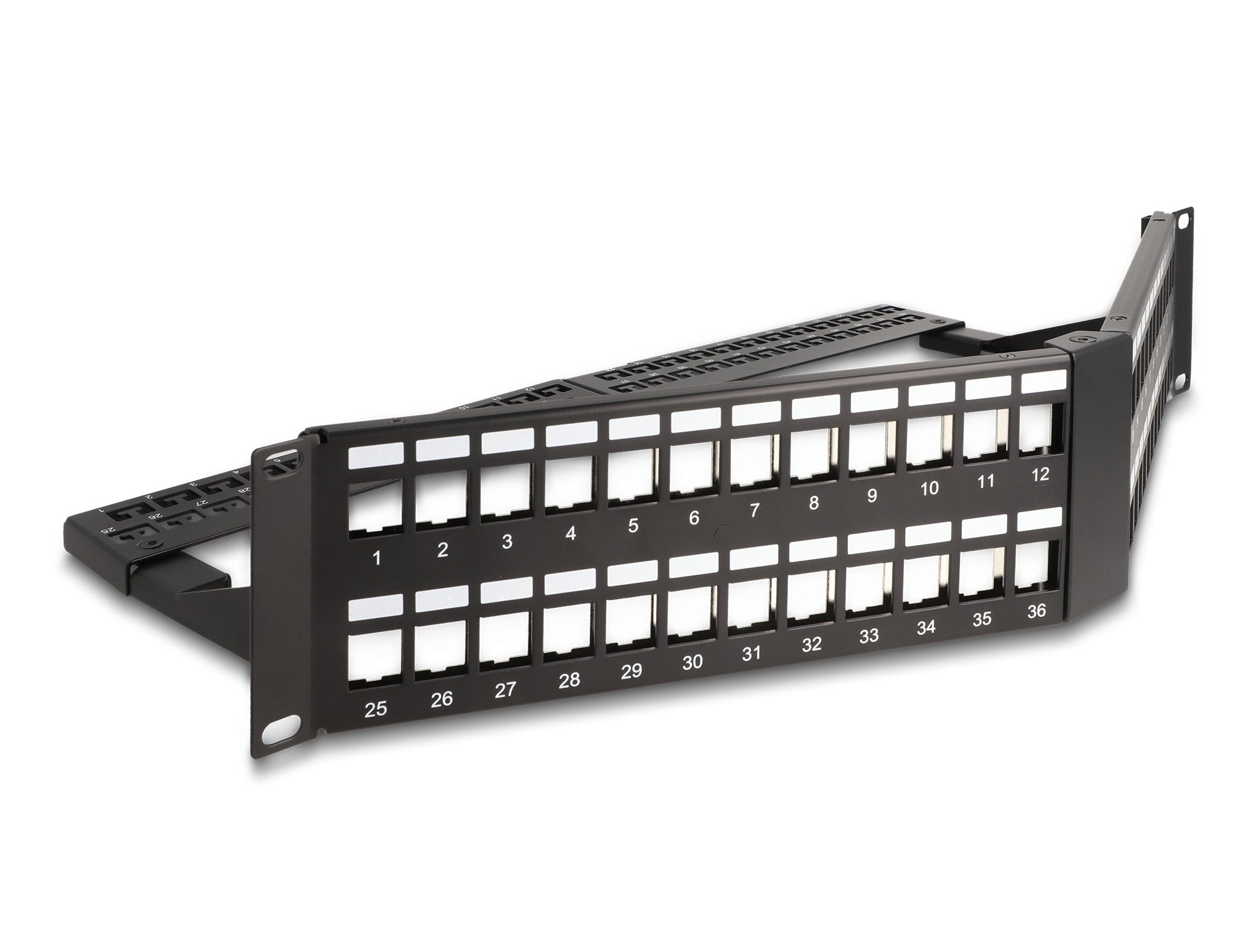 Delock 19 Keystone Patchpanel 48 Port Mit Entlastungsschiene 2 He Gewinkelt Schwarz