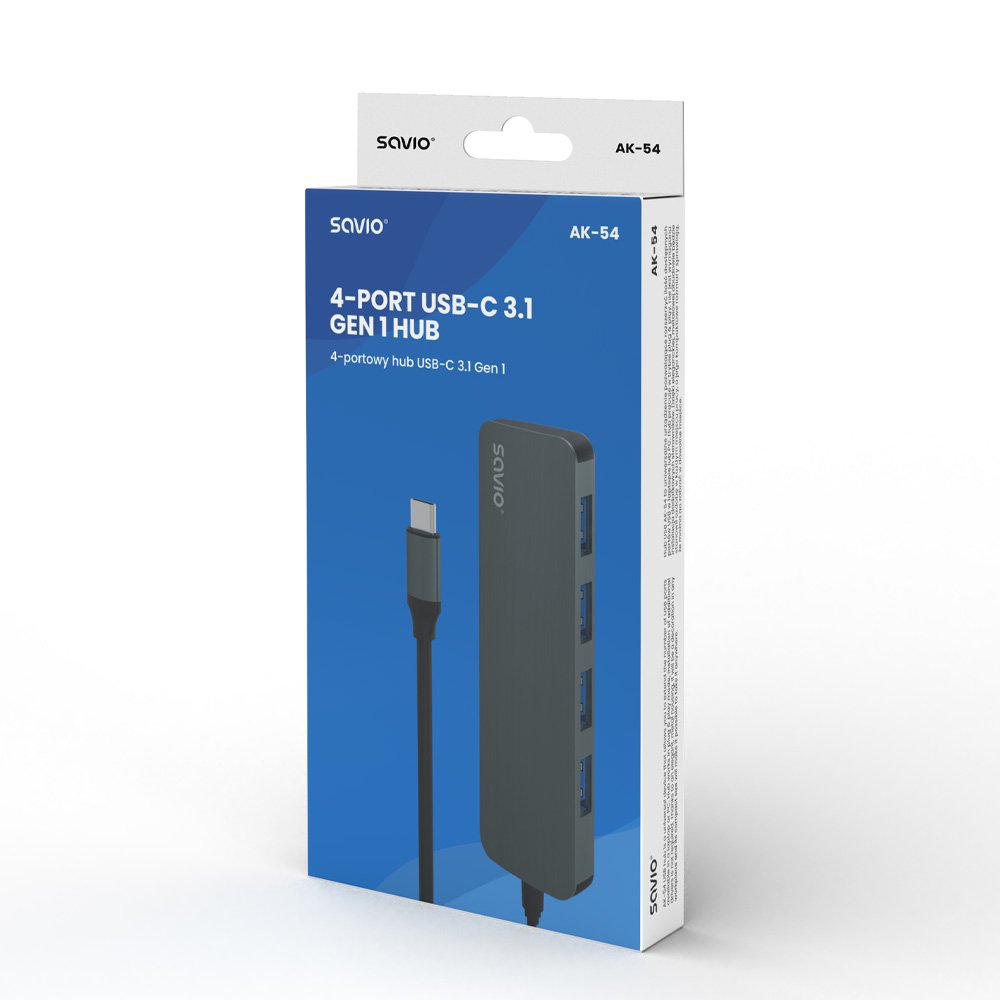 EAN 5901986047735 - Savio Hub USB-C - 4 x USB-A AK-54 USB 3.2 Gen 1 (3.1 Gen 1) Type-A 1000 Mbit/s Negro imagen 7