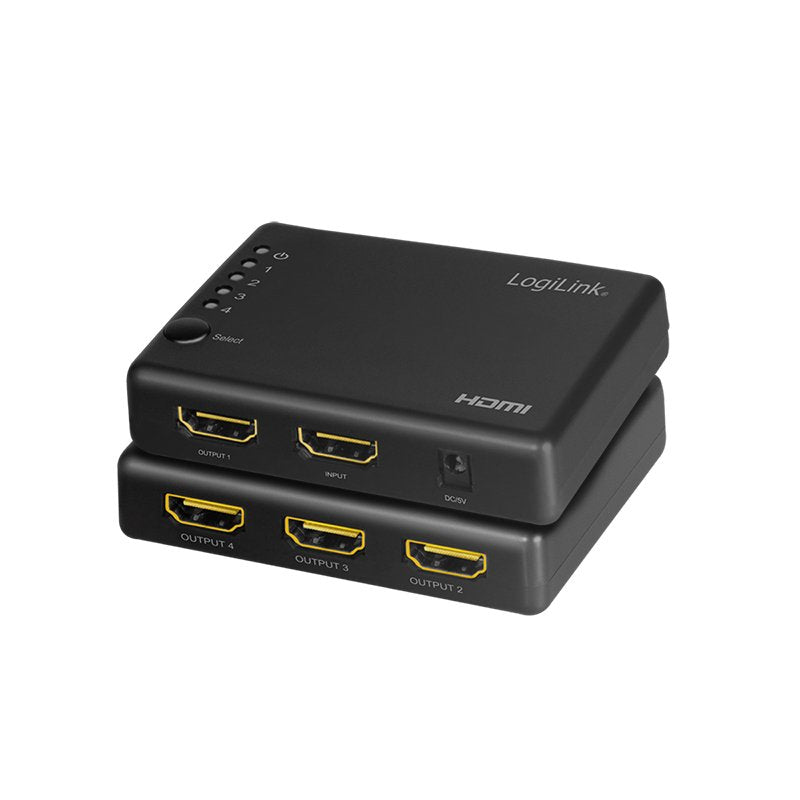 Divisor Hdmi Logilink 1x4 Puerto, 4k / 30hz, Delgado, Negro.