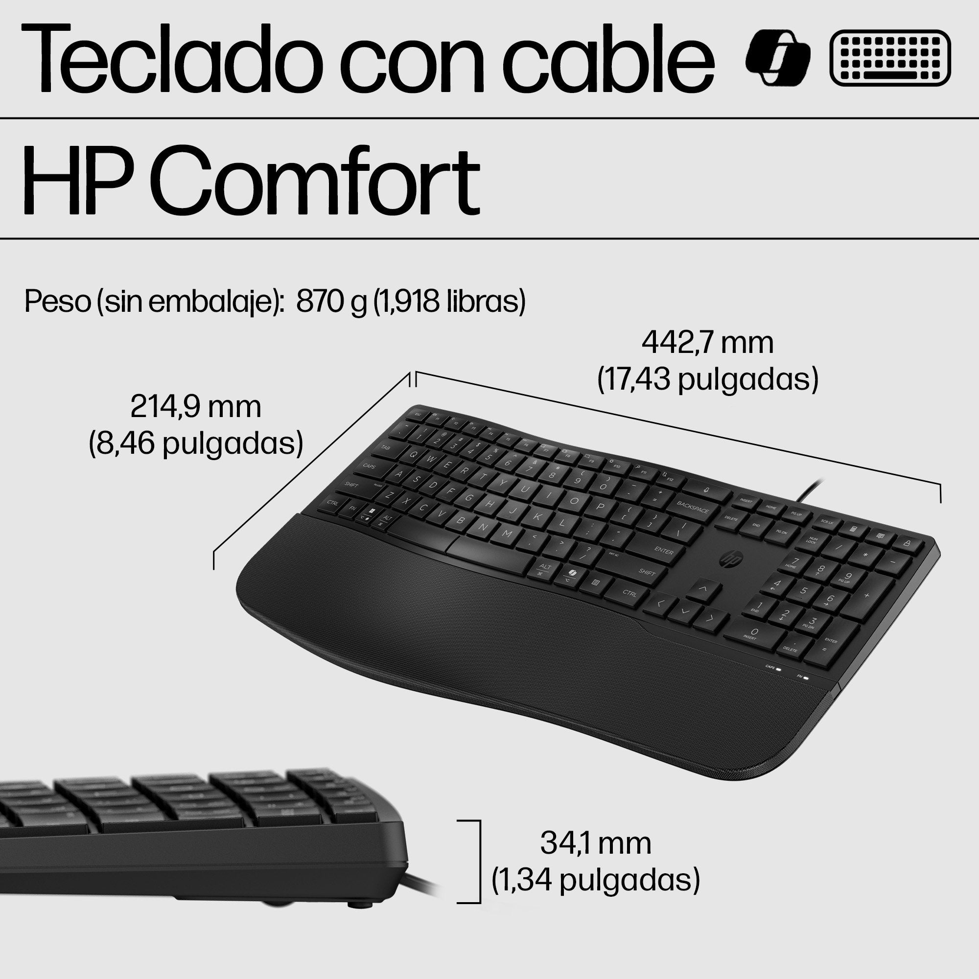 EAN 0197498232676 - HP 485 Comfort Wired Keyboard teclado Oficina USB Negro imagen 3