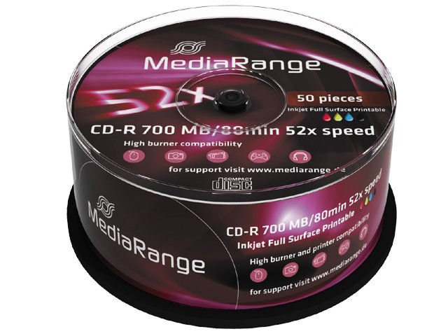 Mediarange Cd-R 700mb/80min Printable 52x Cake 50 Piezas