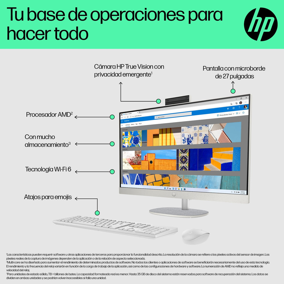 All In One Hp 27 Cr0108ns 27" Full Hd Amd Ryzen 5 7520u 16 Gb Lpddr5 512 Gb Ssd Gráficos Amd Radeon Integrados Sin Sistema Operativo Blanco