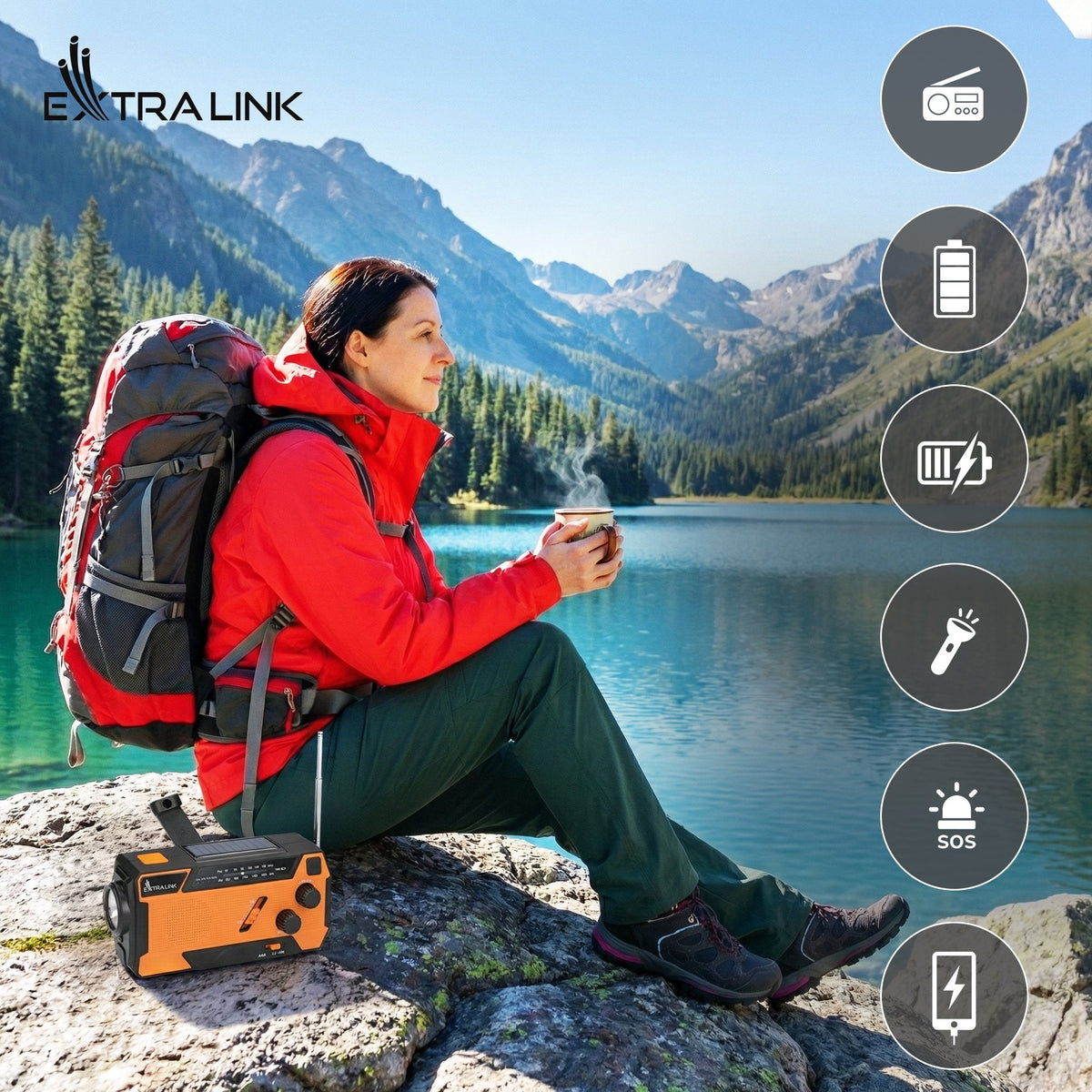 Extralink Radio Awaryjne Solarne Z Korbka Dynamo Powerbank 4000mah Z Latarka Sos Sr-4000