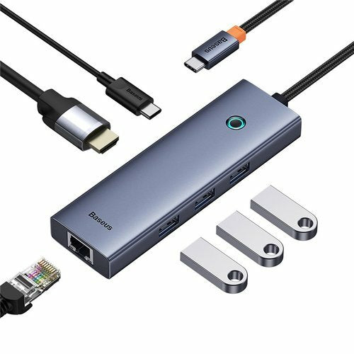 Os-Baseus Ultrajoy Series 6-Port Hub Docking Station Space Grey(Type-C To Hdmi4k@60hz 1+Usb 3.0 3+Pd 1+Rj45 1)