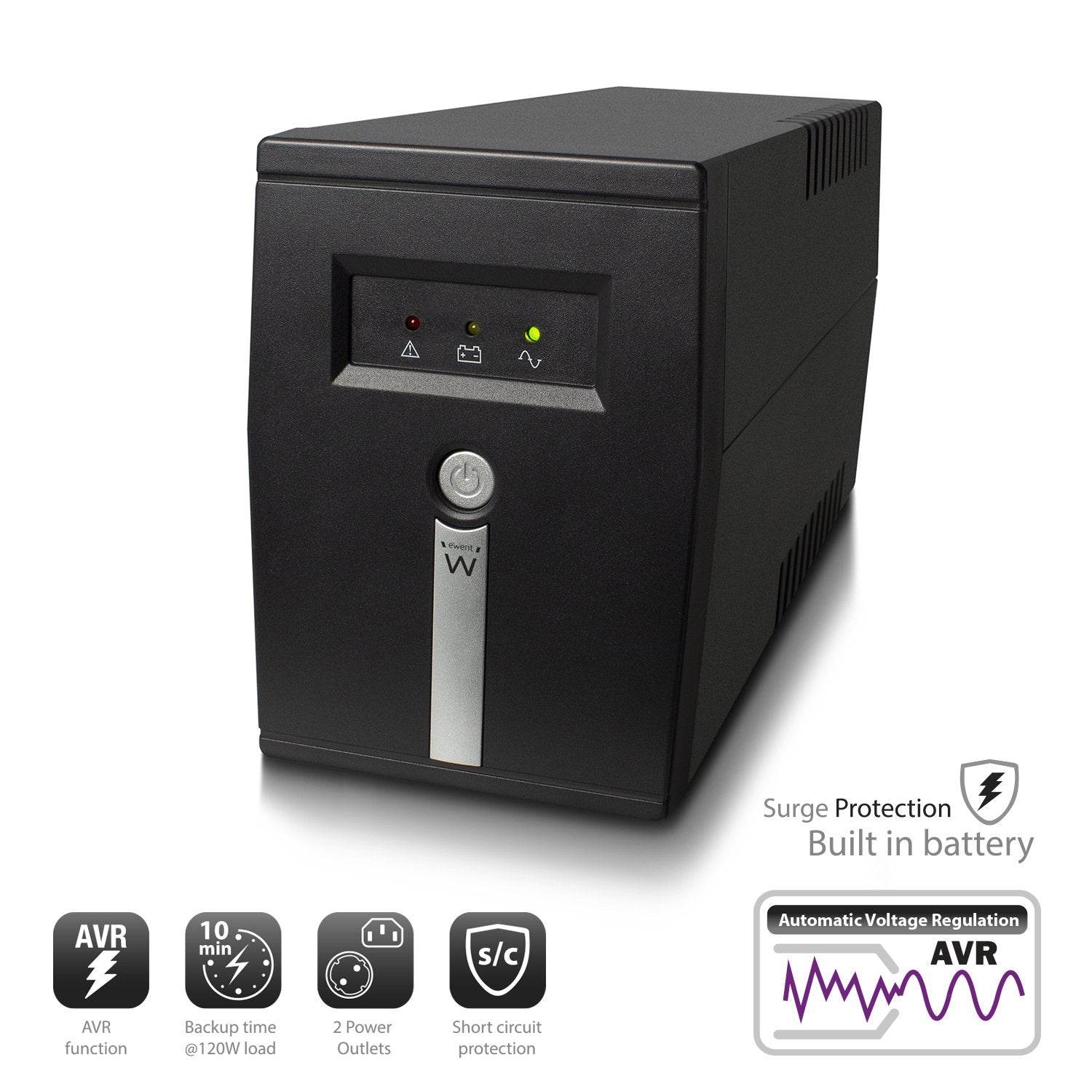 Ewent Ups 600va Line Interactive With Avr, 1 X Cee7/3 Port & 1 X C Line Interactive, 600 Va, 360 W, Avr, 1x Type F (Cee7/3), 1x Iec C13