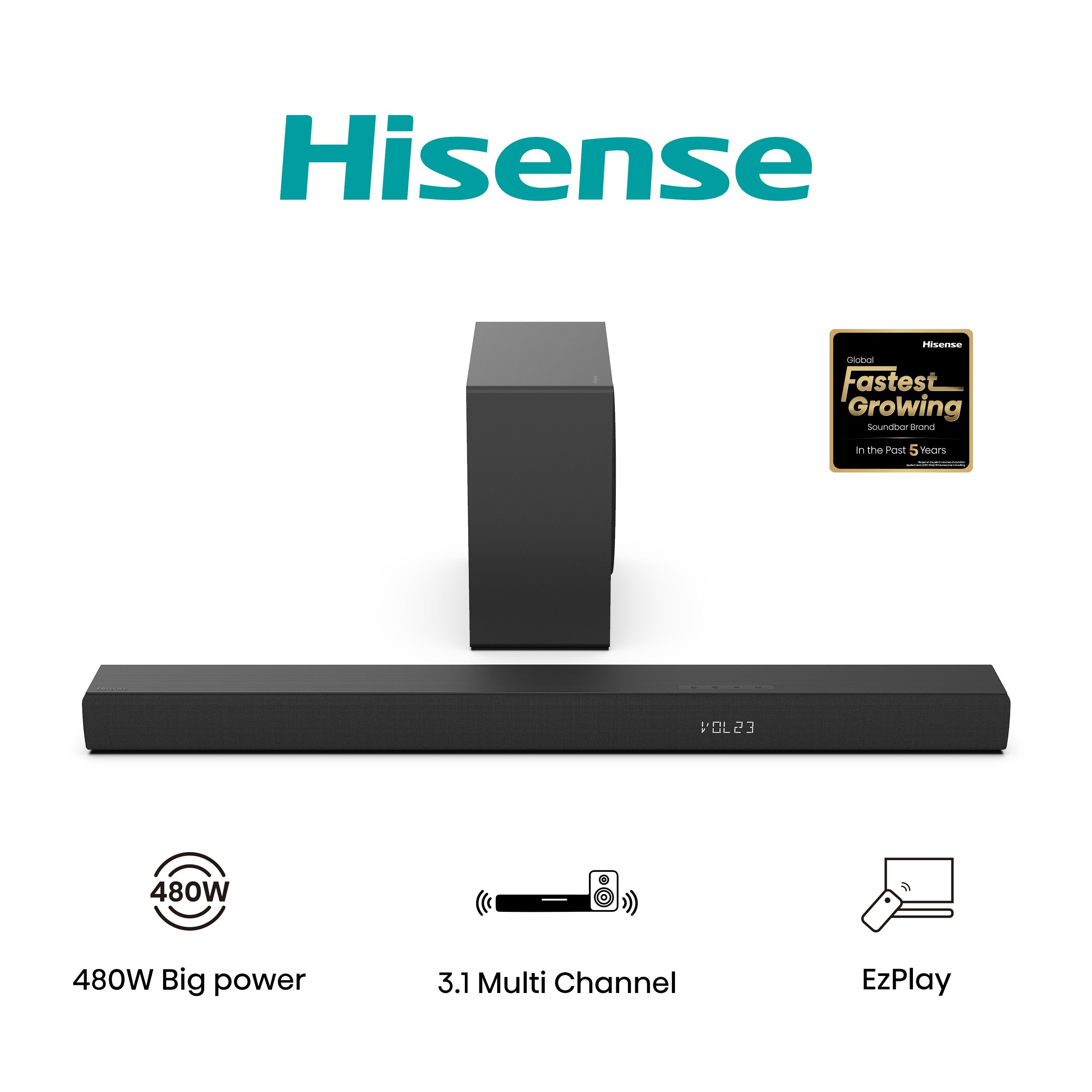 Hisense Hs3100, Barra De Sonido Negra, Bluetooth 5.3, Hdmi (Arc), Usb Hs3100