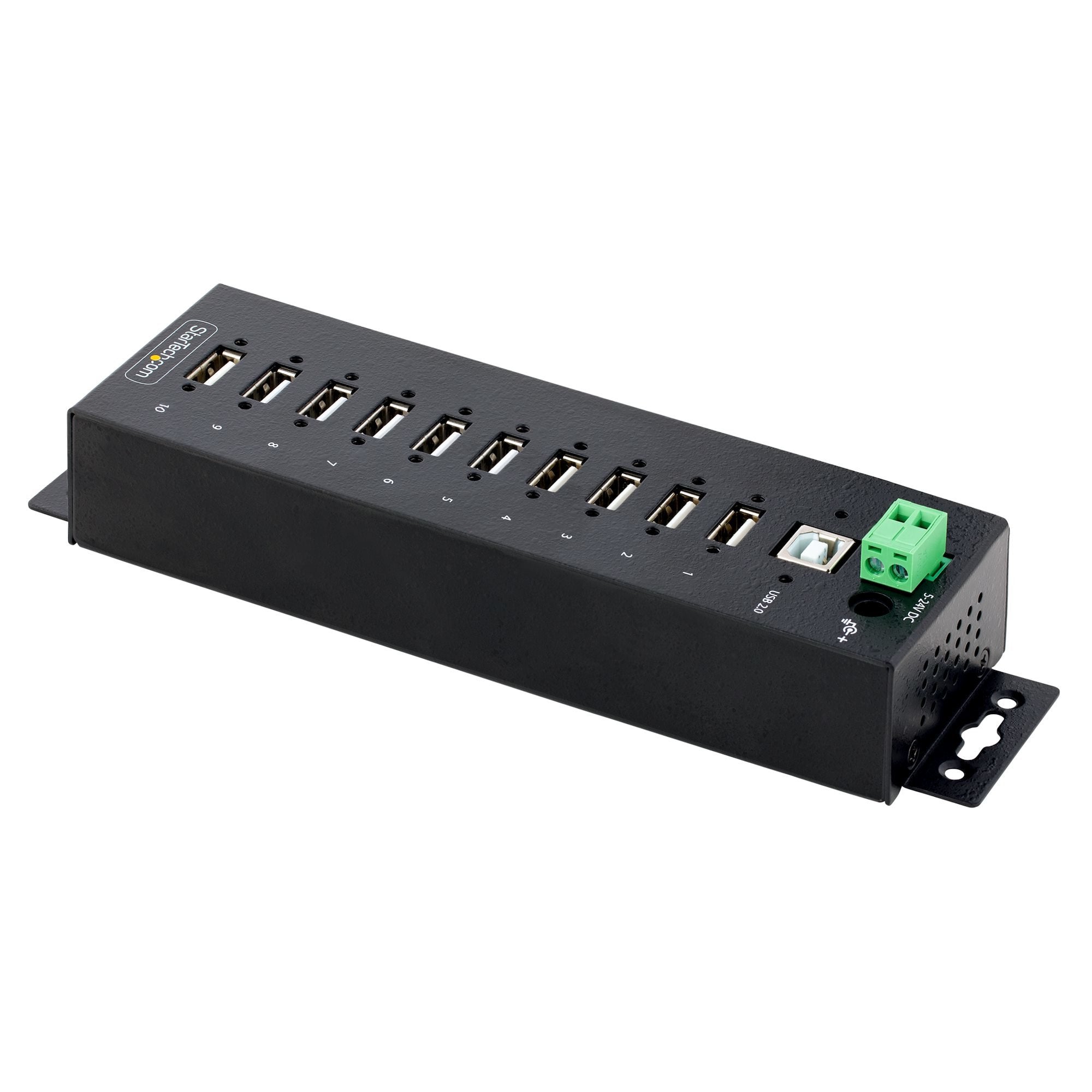Startech Hub Usb 2.0 De 10 Puertos Con Protección De Esd De Nivel 4 Pared, Din Con Puertos Bloqueables