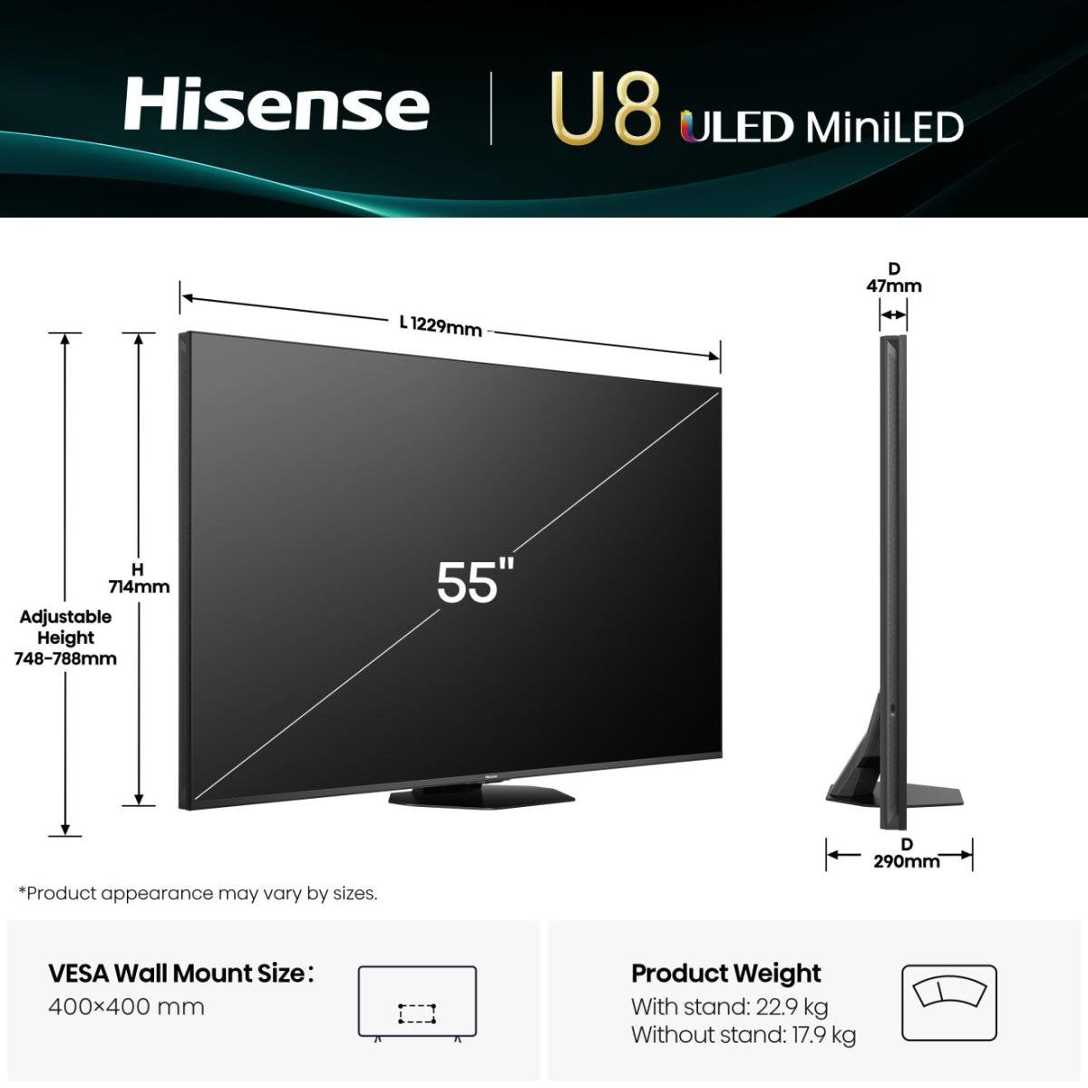 EAN 6942351419220 - Hisense 55U8Q 139,7 cm (55") 4K Ultra HD Smart TV Wifi Negro 700 cd / m² imagen 2