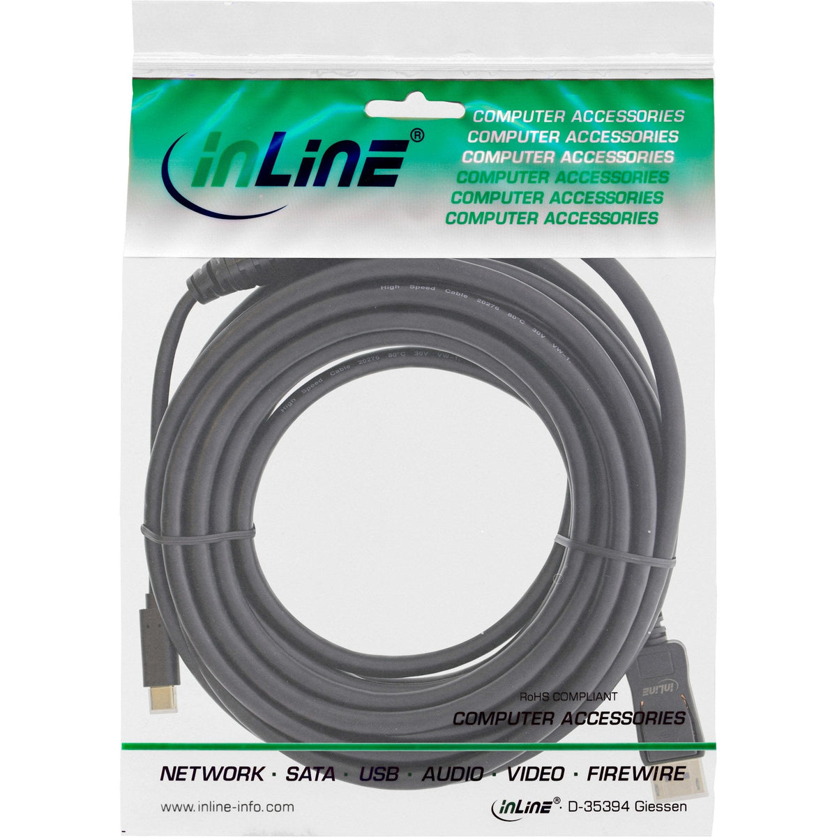 Cable Inline, Usb Tipo C Macho A Displayport Macho (Modo Alternativo Dp), 4k2k, Negro, 5 M