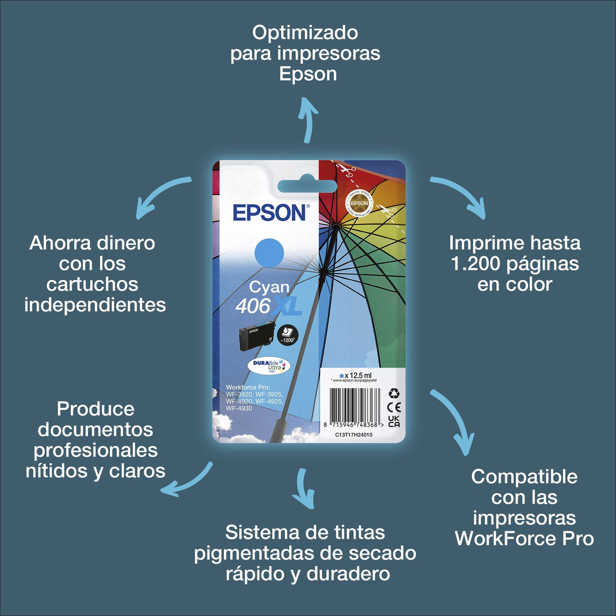 Epson Singlepack Cyan 406xl Durabrite Ultra Ink