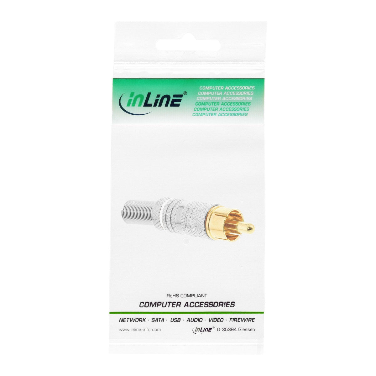 Conector Macho De Metal Rca Inline Para Soldar, Plateado, Anillo Blanco, Para Cable De 6 Mm