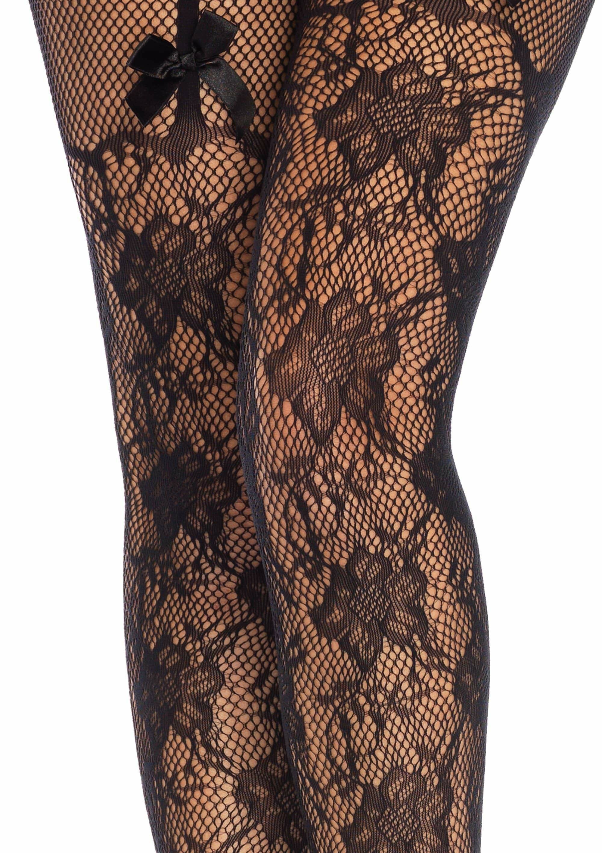 Leg Avenue - Medias Altas Con Abertura Trasera Diseño Floral Talla Unica