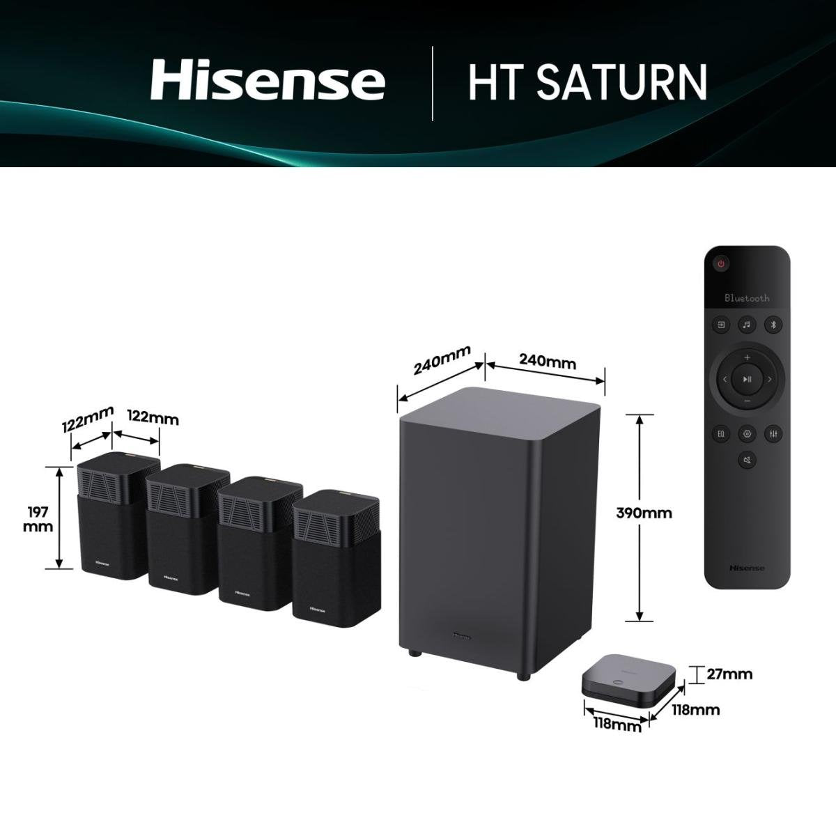 Barra De Sonido Hisense Ht Saturn 4.12. Dolby Atmos Subwoofer Inalámbrico 480 W Negro