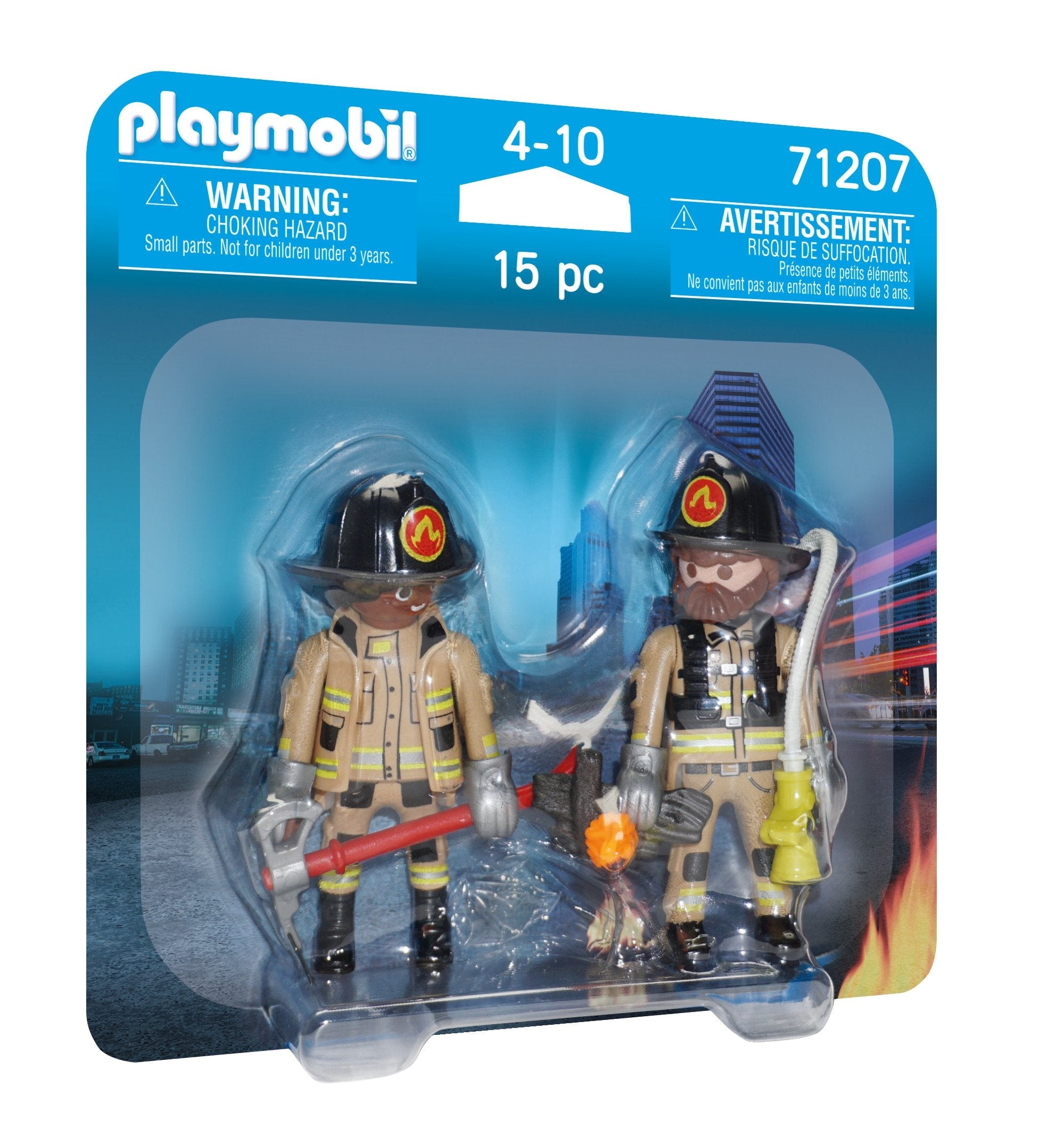 Playmobil 71207 Duopack Bomberos. Con Dos Figuras, Hacha De Fuego Y Extintor.