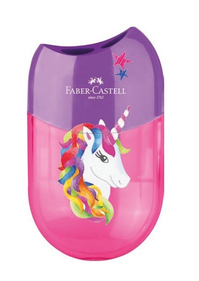 Faber-Castell Unicornio Sacapuntas De 2 Orificios Con Deposito - Diseño Atractivo De Unicornio - Rosa/Violeta