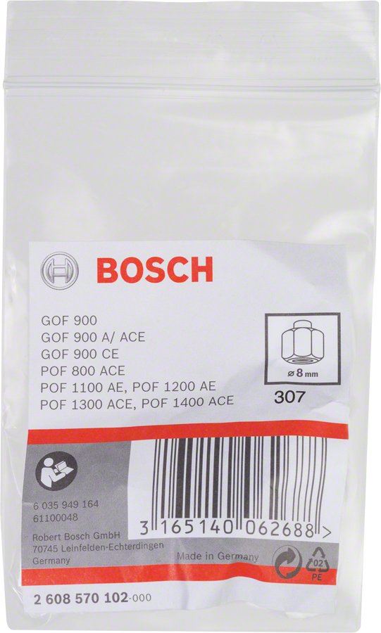 Bosch Professional Pinza Ø 8mm, Tuerca De Apriete Sw 19mm Negra, Para Fresadoras Gof / Pof 2608570102