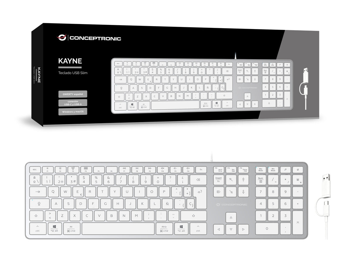 Conceptronic Usb Teclado Slim Usb-A/Usb-C Layout Es Ws