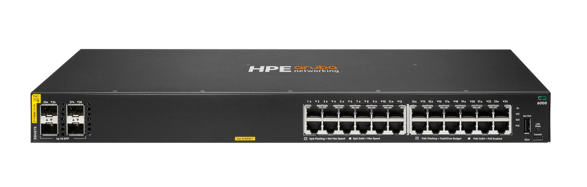 EAN 0190017785974 - HPE Aruba Networking CX 6000 24p 10M/100M/1G Class4 PoE 4p SFP 1G 370W Switch imagen 1