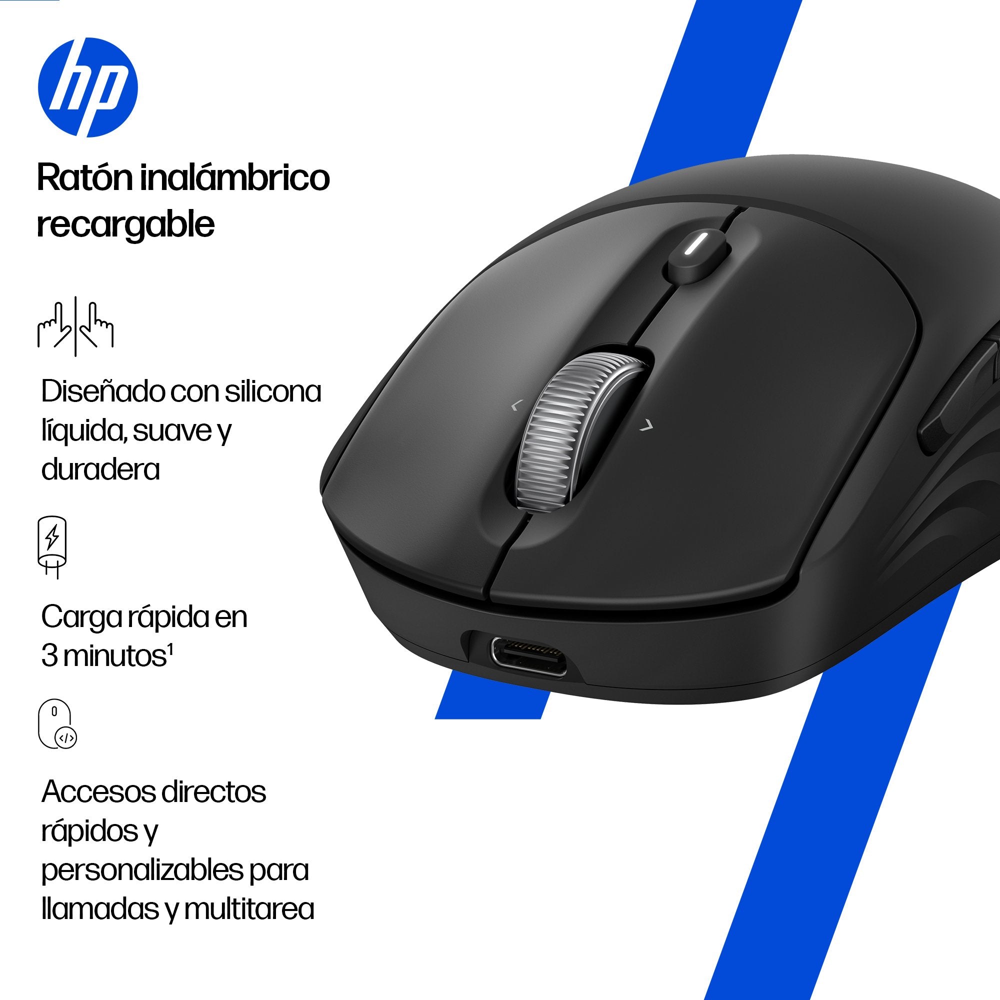 EAN 0198701895138 - HP 705 Rechargeable Wireless Mouse ratón Oficina Ambidextro Bluetooth + USB Type-A 6000 DPI imagen 6