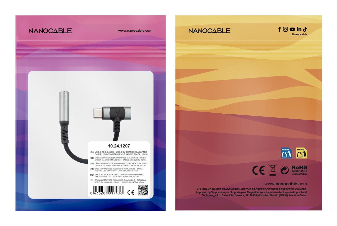 Cable Adaptador Usb-C/M - Audio3.5/H+Usb/H 3a 10cm