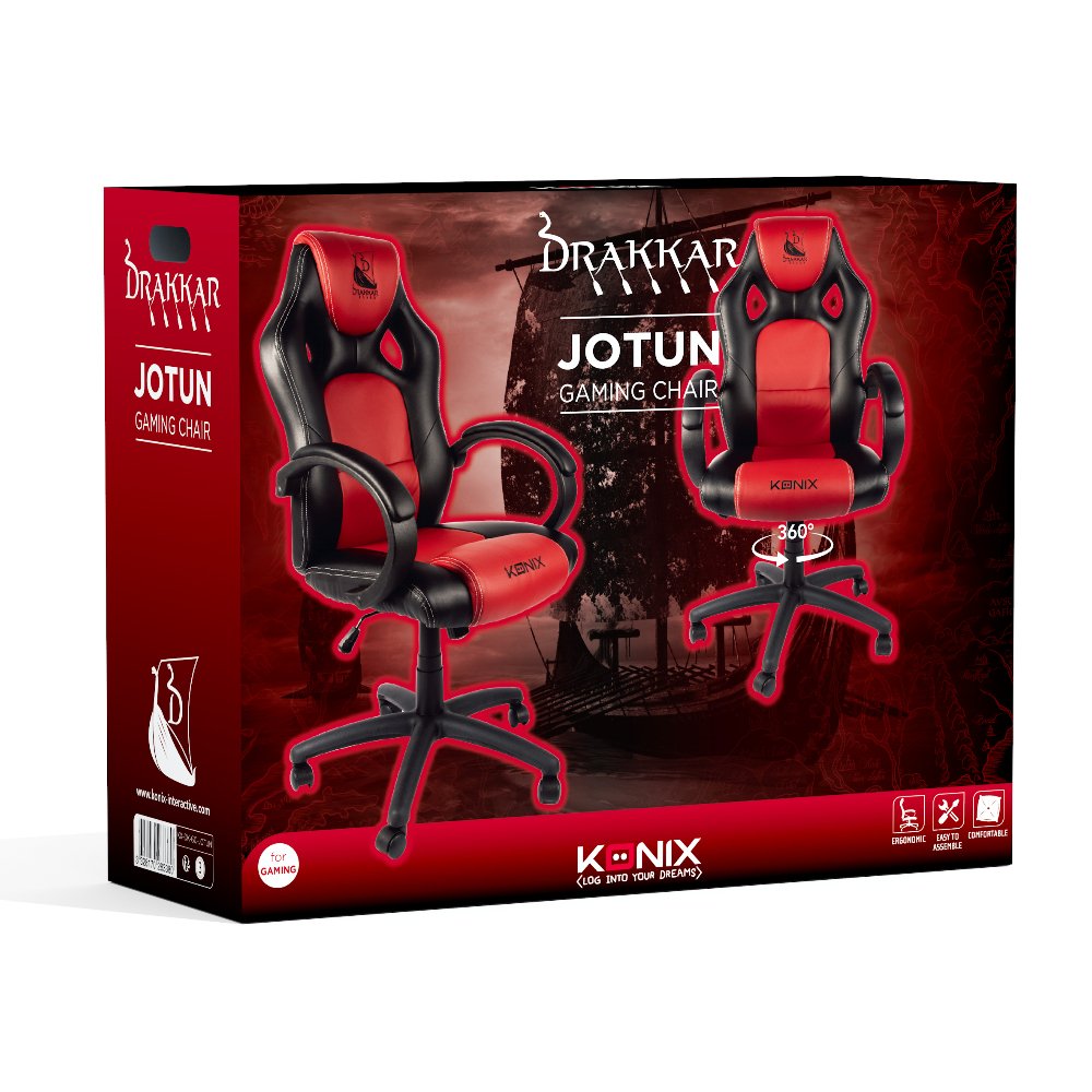 Silla Gamer Konix Drakkar Jotun Gran Comodidad Y Ergonomiaº Color Negro Y Rojo   Kon Chair Dk Jotun