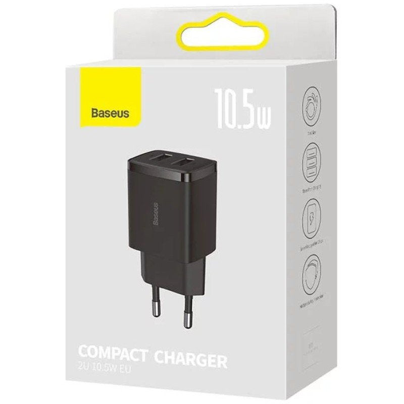 Baseus Travel Charger Compact Wall Charger U+U, 10.5w Eu Black (Ccxj010201)