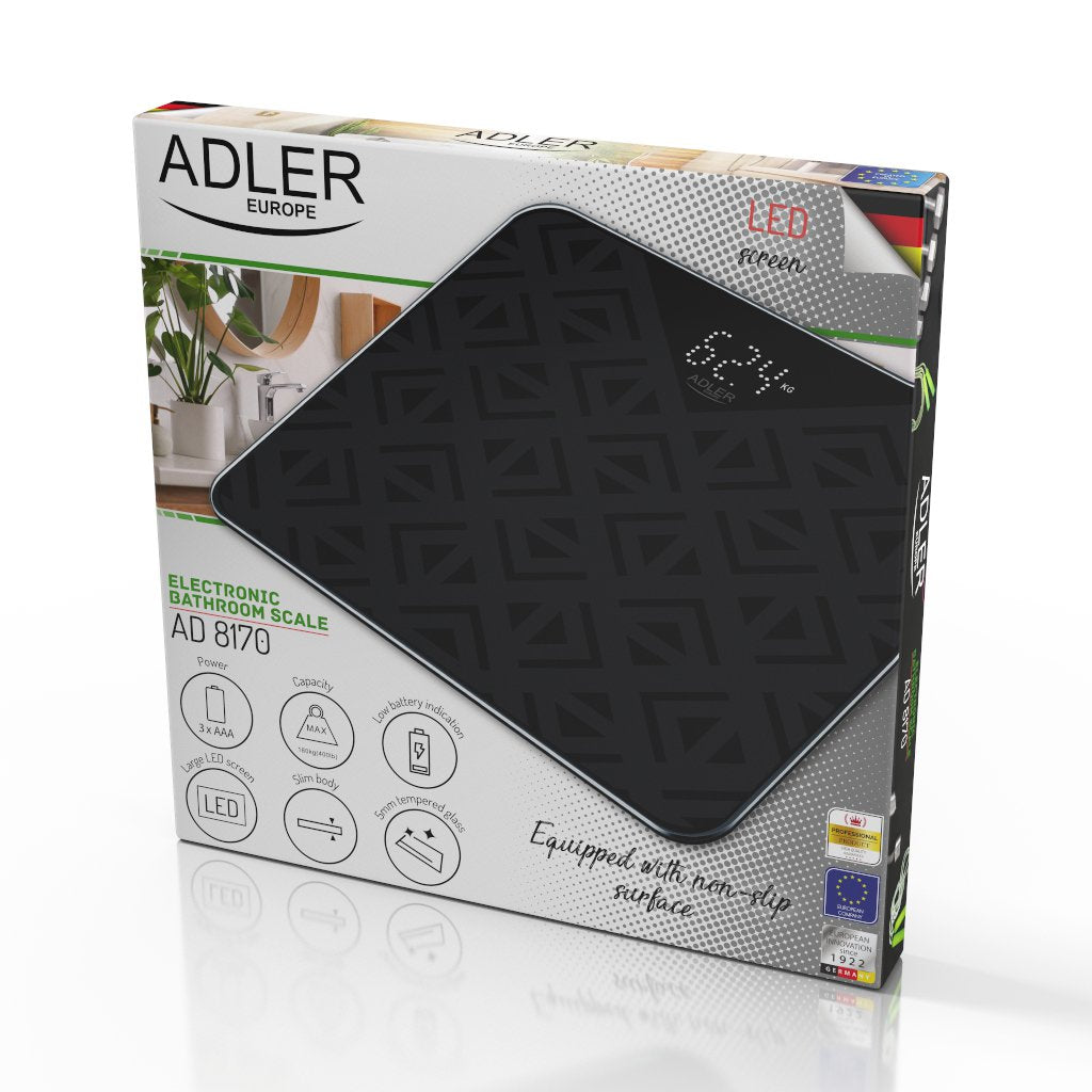 Adler Ad 8170 Bascula De Baño - 180 Kg, Negro