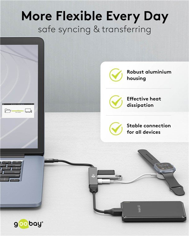 Hub Goobay Concentrador Usb Slim De 4 Puertos, Usb-C A Usb-A, Usb 3.2 Gen1 Gris 74457